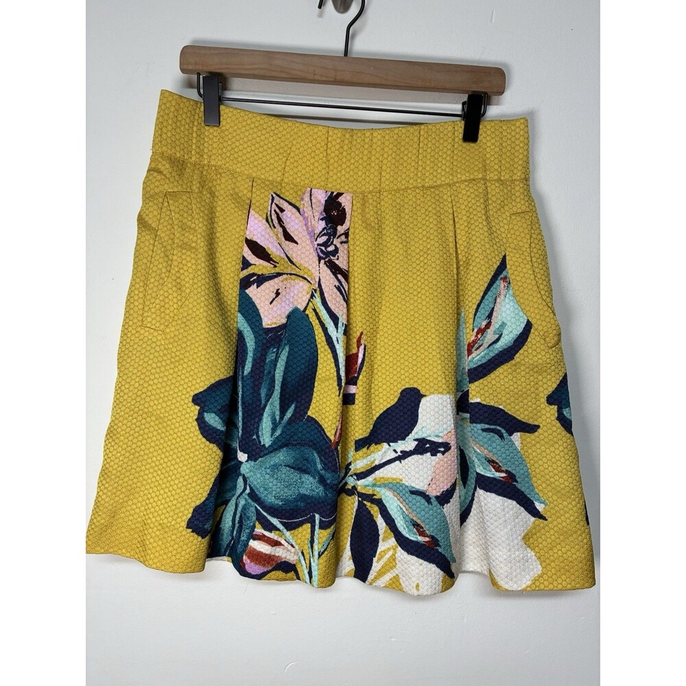 Maeve Anthropologie Structured Floral Mini Skirt Size 8 Yellow Bubble Jacquard
